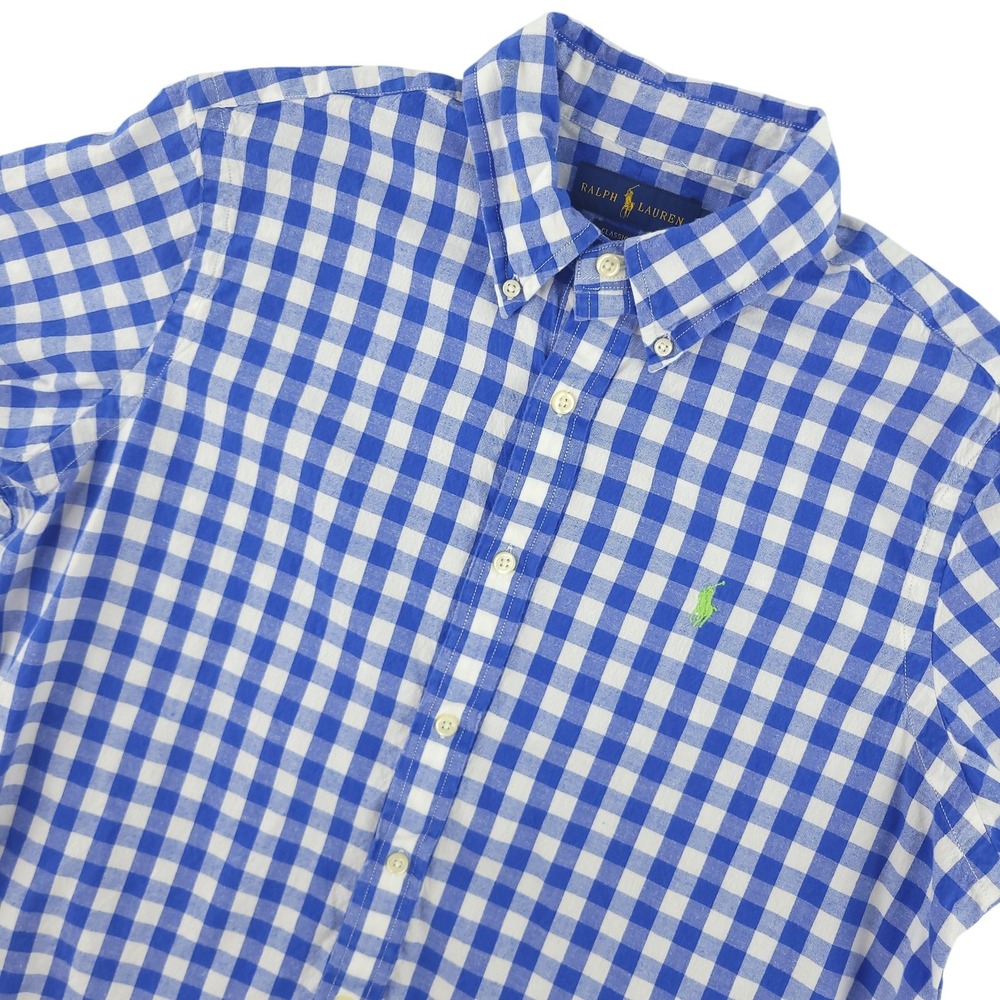 Ralph Lauren Shirt Mens M Blue Check Short Sleeve Button Down Cotton Casual